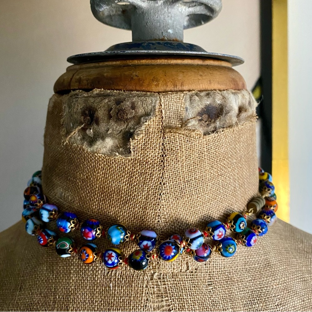 VTG Italian Murano Millefiori Glass Necklace